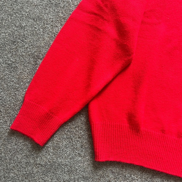 Vintage Haband Red V Neck Knit Long Sleeve Pullover Sweater Navy Trim Men’s XL - Picture 5 of 13